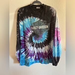 1989 Misprint Hanes Beefy Harley Davidson Tye Dye USA Long Sleeve Tee Size XL